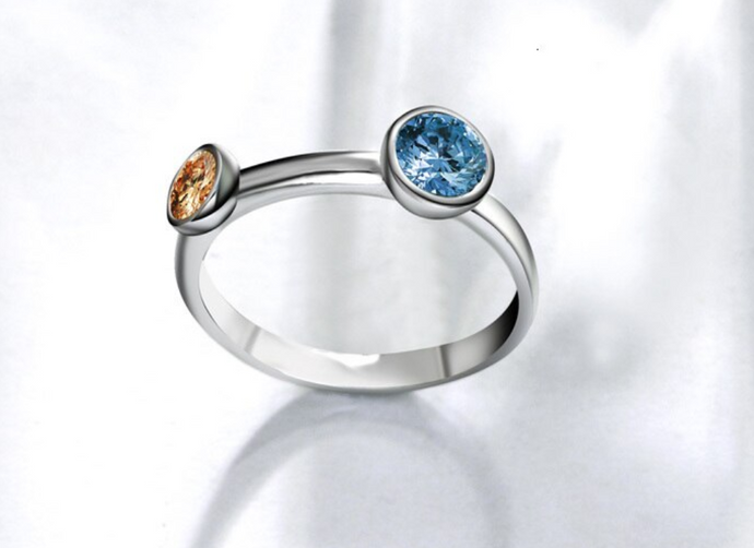 Blue & Topaz CZ Solitaire Ring