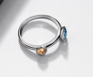Blue & Topaz CZ Solitaire Ring