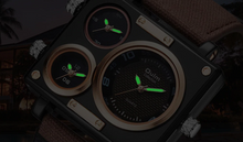 Load image into Gallery viewer, Fashion Sport Square Case Triple Black Faces Brown Band Watch
