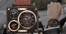 Load image into Gallery viewer, Fashion Sport Square Case Triple Black Faces Brown Band Watch

