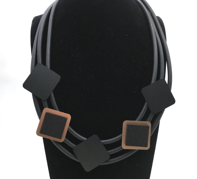 Black Rolled Rubber & Aluminum Necklace
