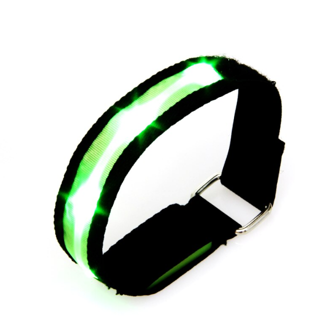 LED Night Safety Reflective Wristband Black Nylon Velcro & Buckle