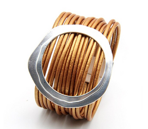 Leather Multi Strand Wrap Matte Silver Ctr. Magnetic Closure Bracelet