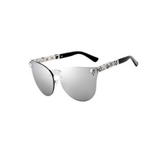 Gothic Skull Corner Rounded Cat Eye Rimless Framed Sunglasses