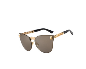 Gothic Skull Corner Rounded Cat Eye Rimless Framed Sunglasses