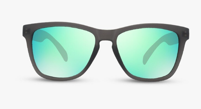 Matte Gray Round Rectangle Frames Polarized Green Mirror Lens Sunglasses
