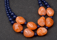 Load image into Gallery viewer, 2 Strand Marbled Resin Stones with Navy Blue Beads Claw Clasp
