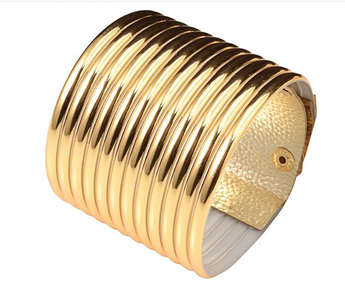 Wide Plated Vegan Leather 12 Thin Seamed Strands Snap Closure