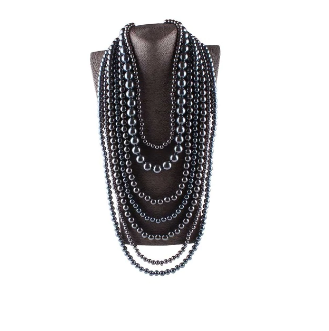 Necklace Charcoal Gray Simulated Pearls 7 Strands 40