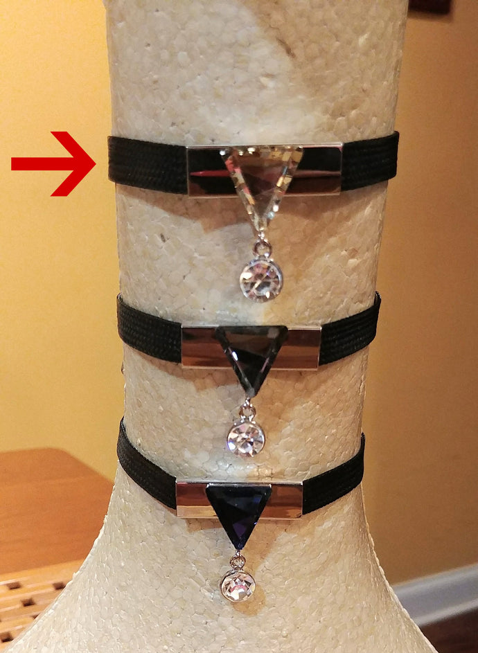 Black Braided Ribbon Choker with Triangle Crystal Pendant